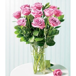 1 Dozen Pink Roses in a Vase for valentines Delivery to Manila Philippines