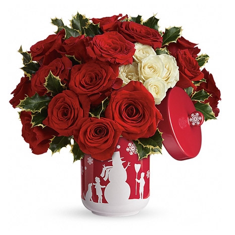 send christmas red roses in vase to manila philioppines