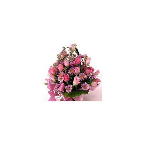 12 Pink Roses in Basket Delivery to Manila Philippines